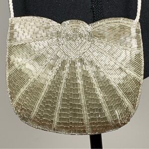 Handmade Beaded Evening Bag Crossbody White‎ Cream  Wedding Prom Formal Purse